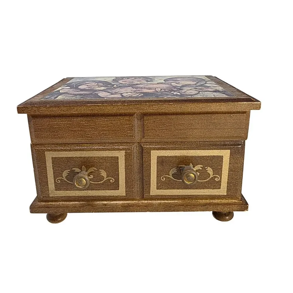 Vintage Himark Japan Music Box Jewelry Box Hummel Style Children Faux Drawers